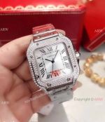 Copy Cartier Santos 100 Diamond Watch Stainless Steel Silver Dial